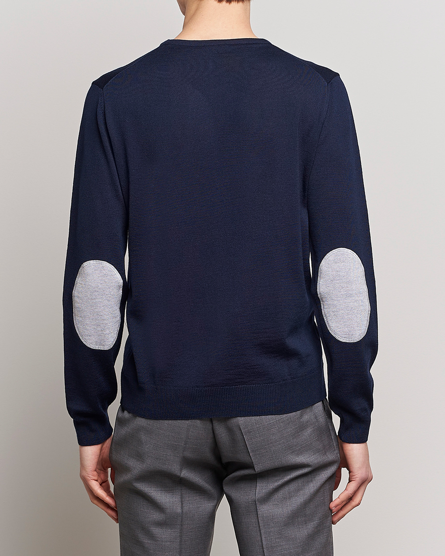 Herren | Pullover | Stenströms | Merino Patch Crew Neck Navy/Light Grey