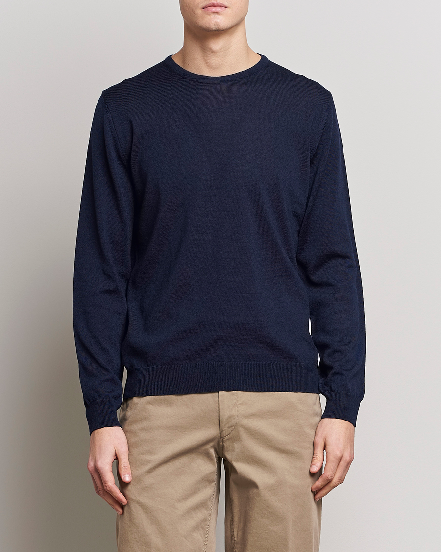 Herren | Rundausschnitt | Stenströms | Merino Patch Crew Neck Navy/Light Blue