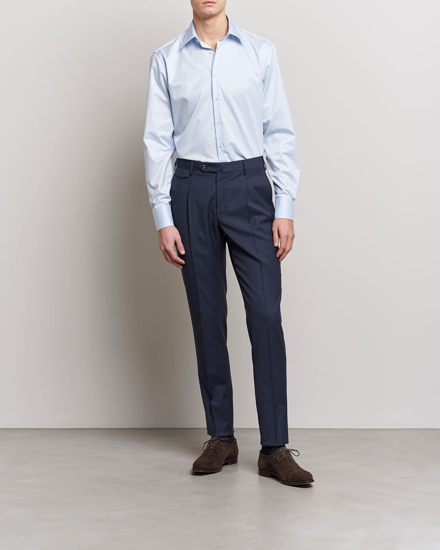 Men | Business Shirts | Stenströms | Fitted Body Kent Collar Shirt Light Blue