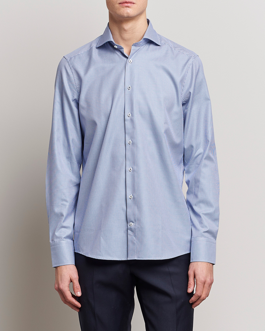 Herren |  | Stenströms | Slimline Small Check Cut Away Shirt Blue