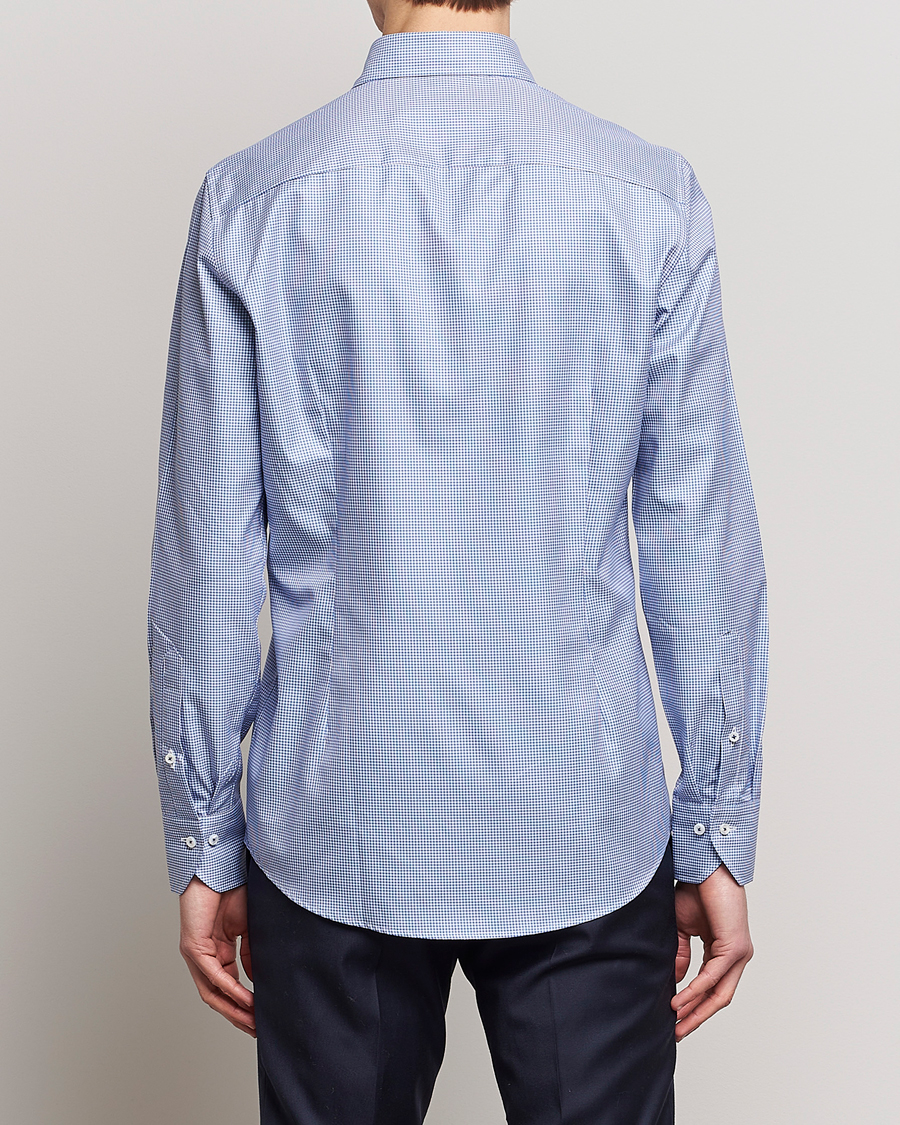 Herren | Hemden | Stenströms | Slimline Small Check Cut Away Shirt Blue