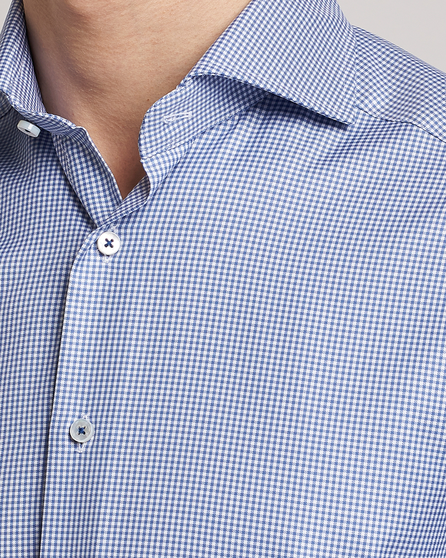 Herren | Hemden | Stenströms | Slimline Small Check Cut Away Shirt Blue