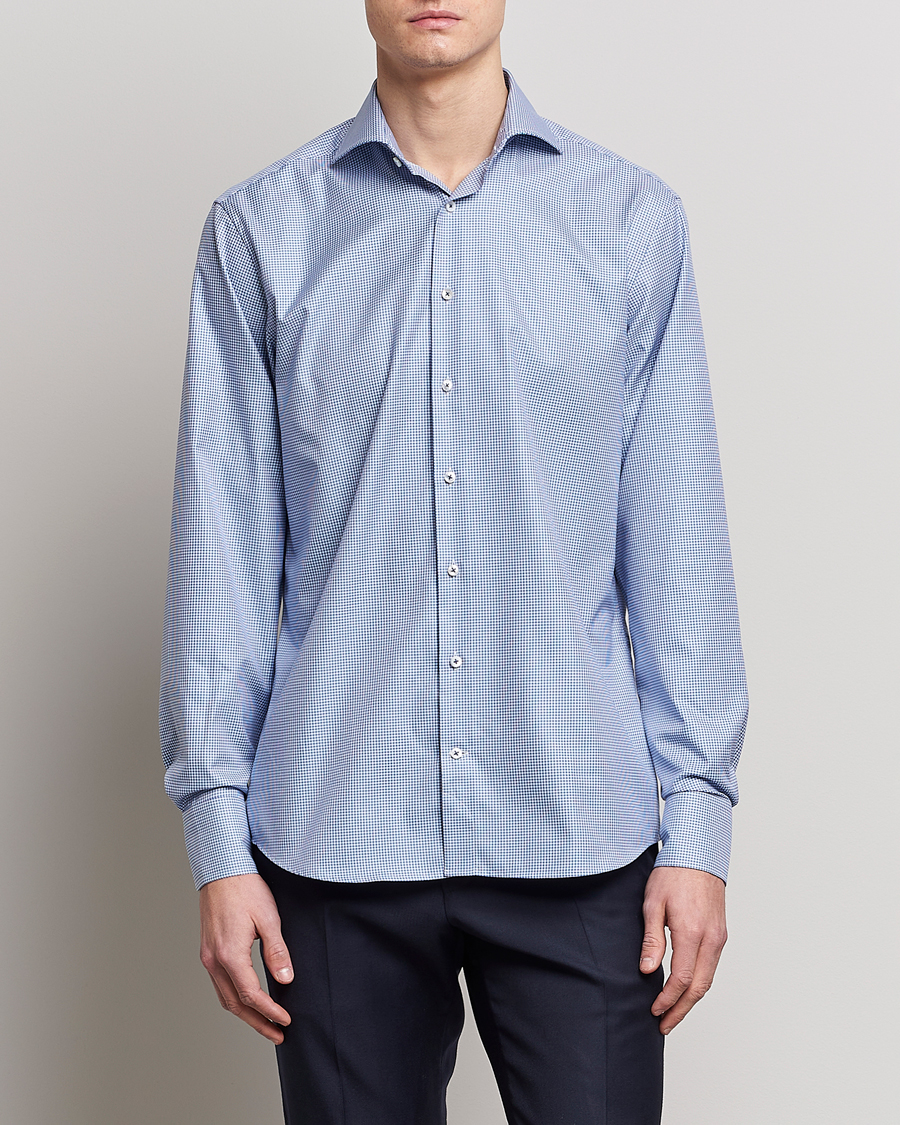 Herren | Formelle Hemden | Stenströms | Fitted Body Small Check Cut Away Shirt Blue