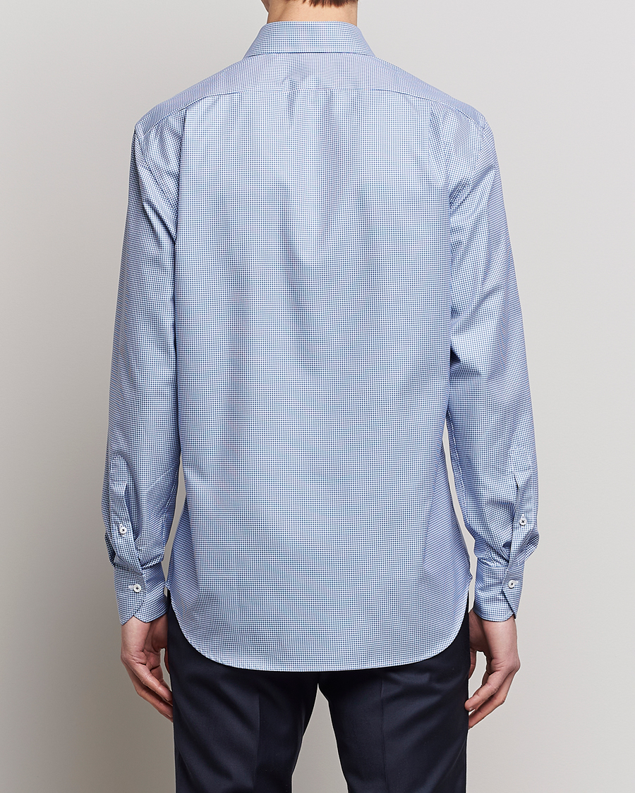 Herren | Hemden | Stenströms | Fitted Body Small Check Cut Away Shirt Blue