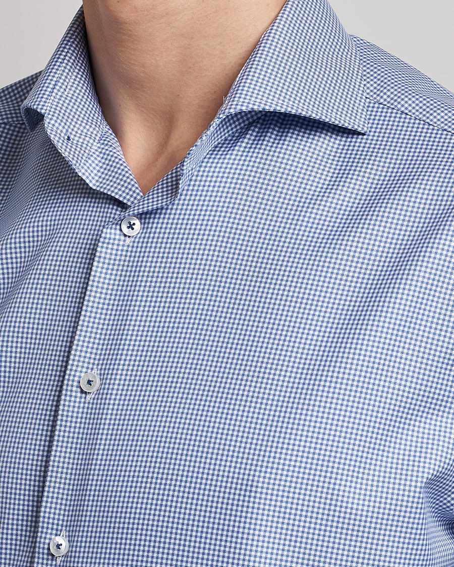 Herren | Hemden | Stenströms | Fitted Body Small Check Cut Away Shirt Blue