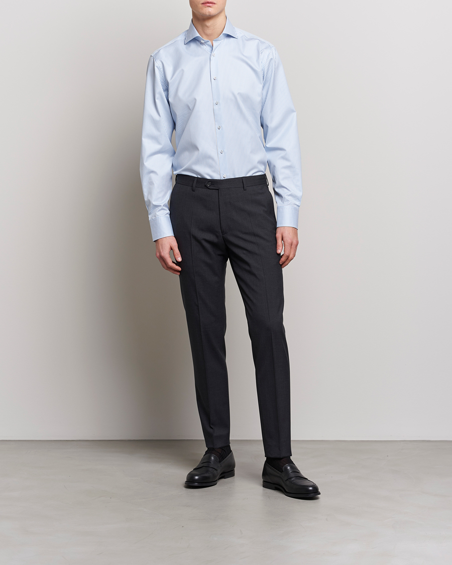Herren | Businesshemden | Stenströms | Fitted Body Striped Cut Away Shirt Blue/White