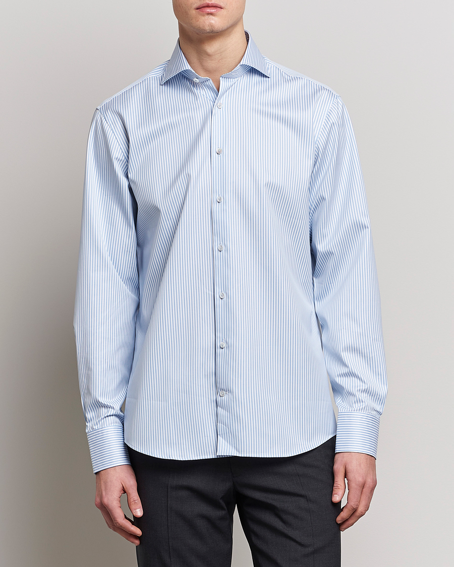 Herren | Businesshemden | Stenströms | Fitted Body Striped Cut Away Shirt Blue/White