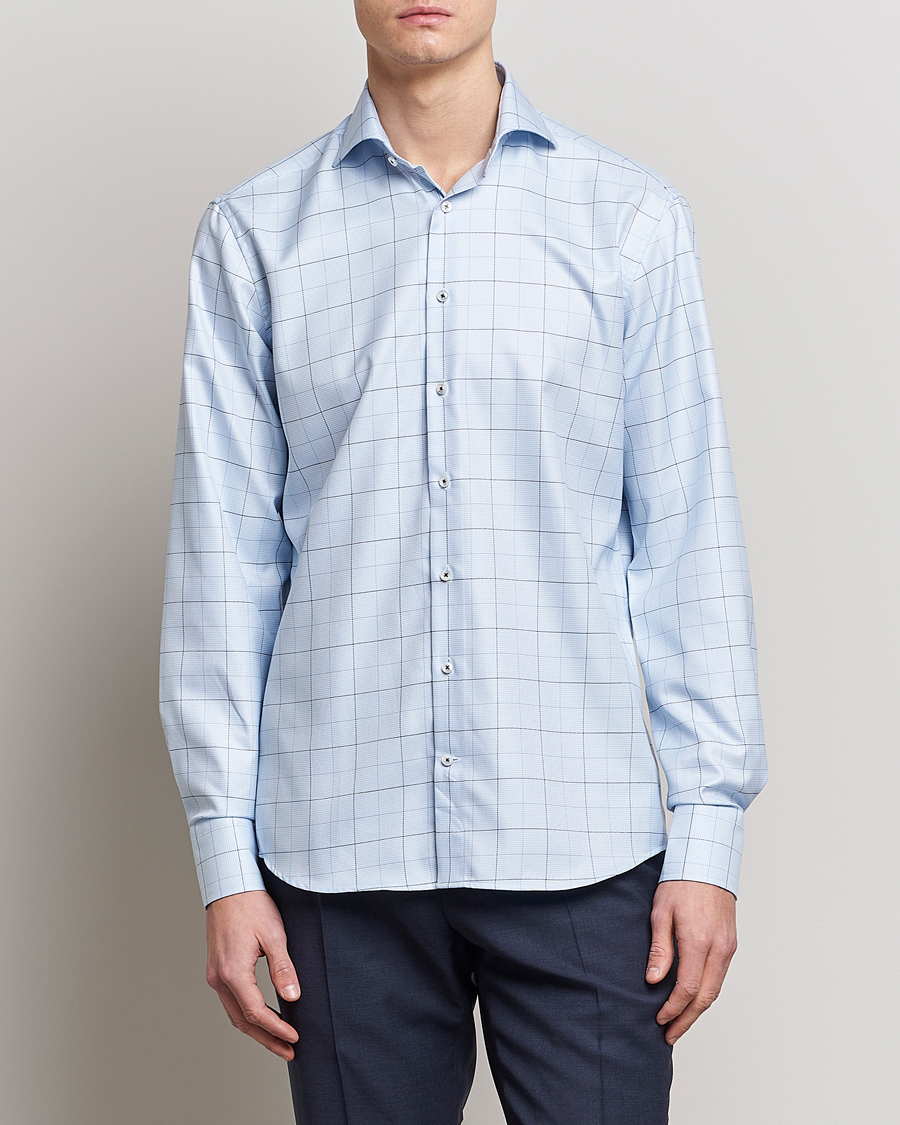 Herren | Business & Beyond | Stenströms | Fitted Body Cut Away Windowpane Shirt Blue