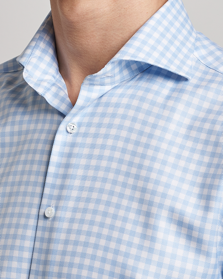 Herren | Hemden | Stenströms | Fitted Body Checked Cut Away Shirt Light Blue