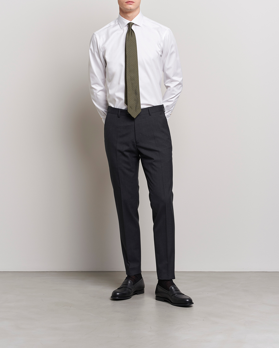Herren | Hemden | Stenströms | Slimline Contrast Cotton Shirt White