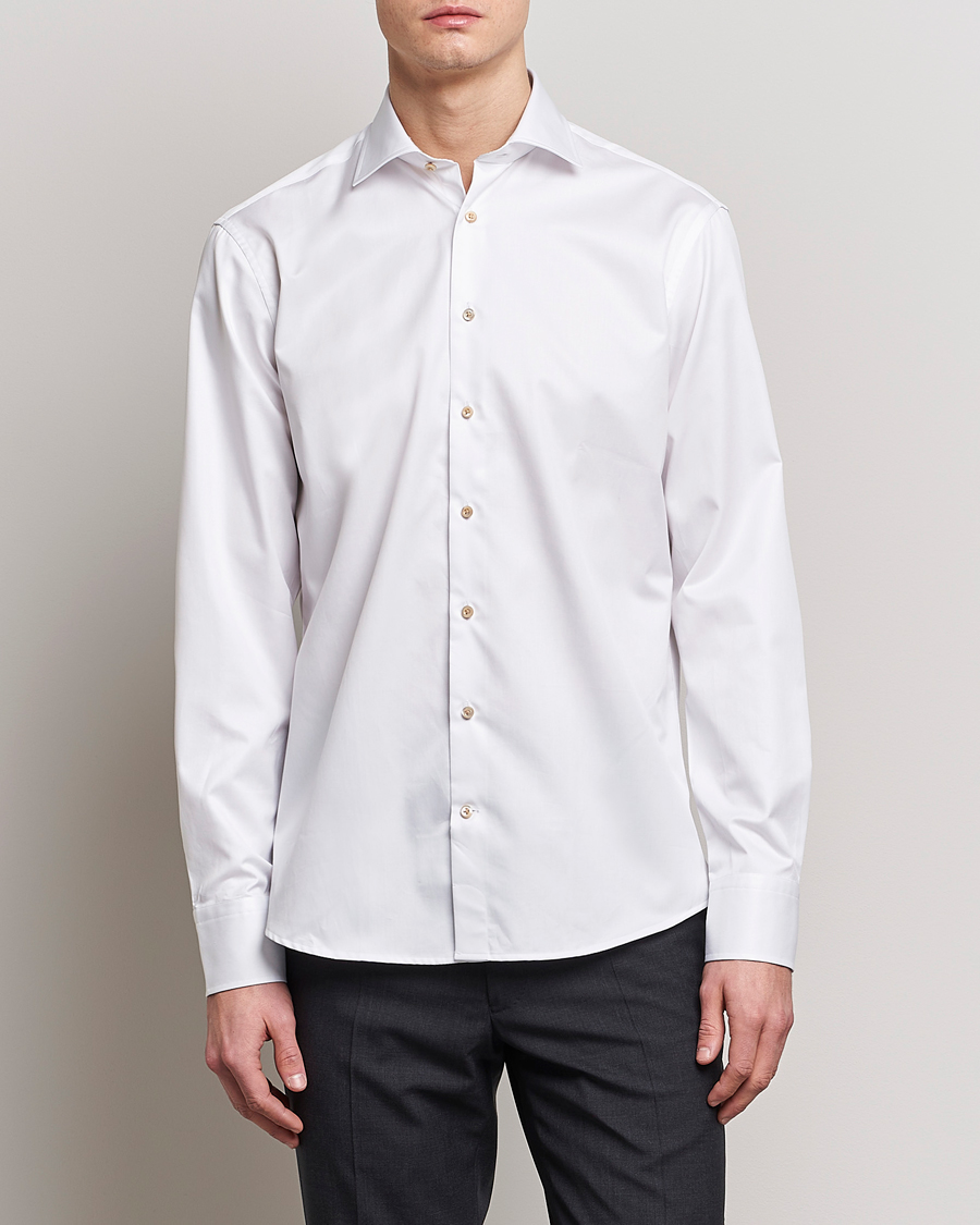 Herren | Hemden | Stenströms | Slimline Contrast Cotton Shirt White