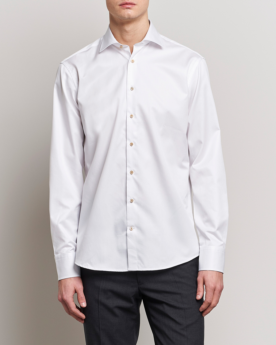 Herren | Formelle Hemden | Stenströms | Slimline Contrast Cotton Shirt White