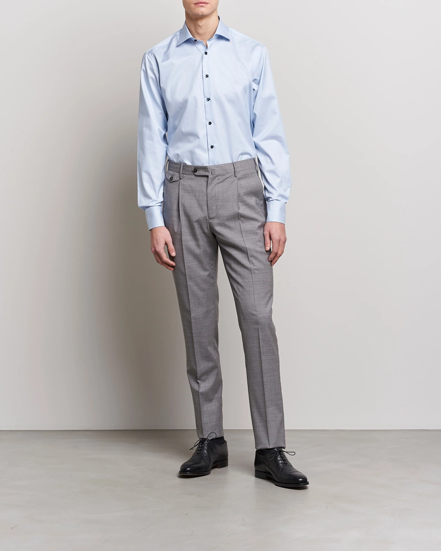Men | Business Shirts | Stenströms | Fitted Body Contrast Cotton Shirt White/Blue