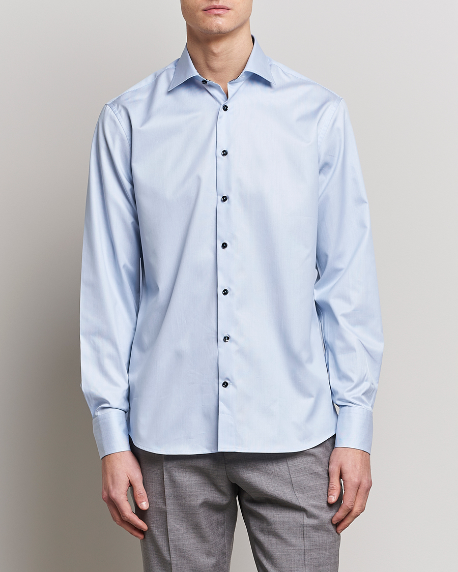 Herren | Formelle Hemden | Stenströms | Fitted Body Contrast Cotton Shirt White/Blue