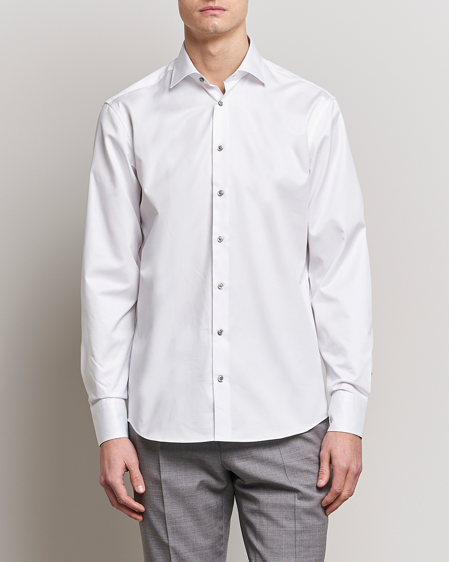 Herren | Businesshemden | Stenströms | Fitted Body Contrast Cotton Twill Shirt White