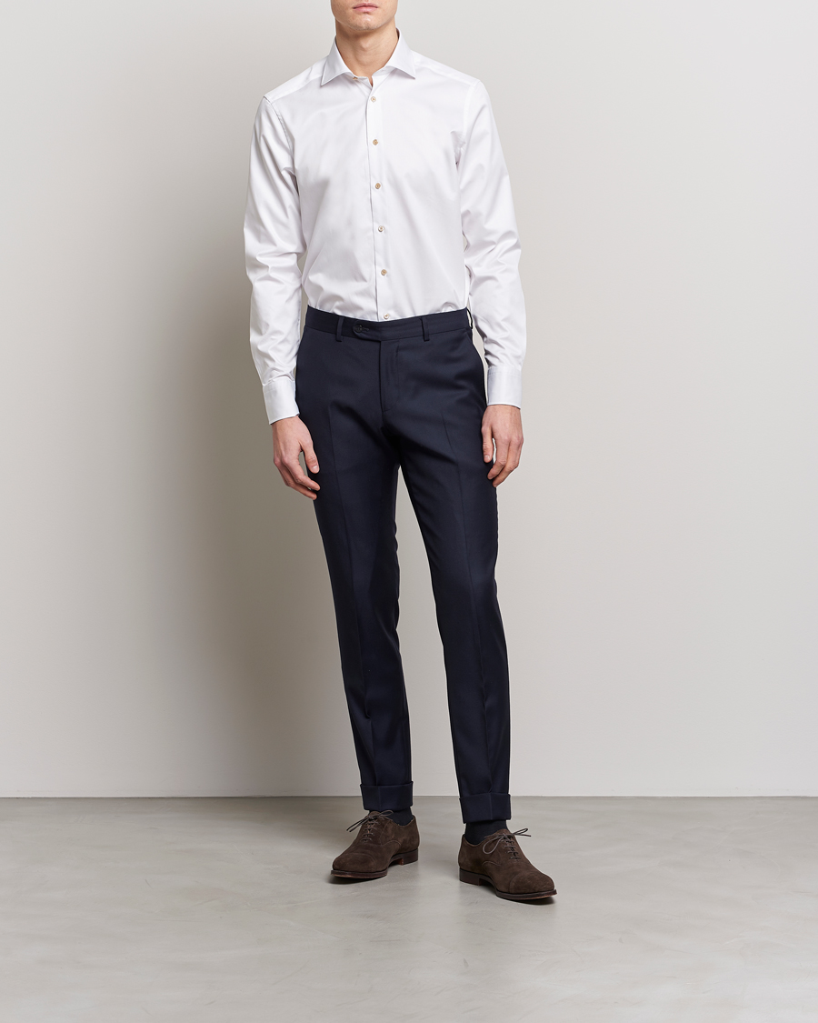 Men | Clothing | Stenströms | Fitted Body Contrast Cotton Shirt White