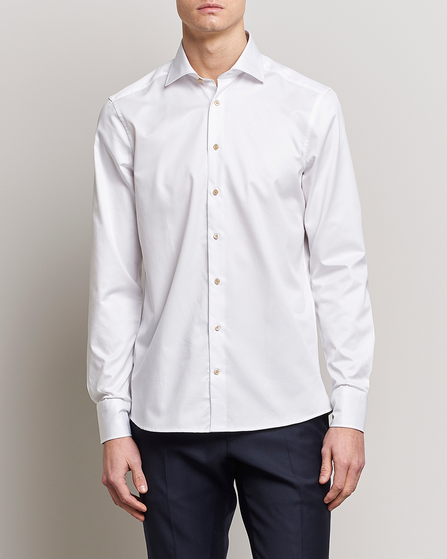 Herren | Business & Beyond | Stenströms | Fitted Body Contrast Cotton Shirt White