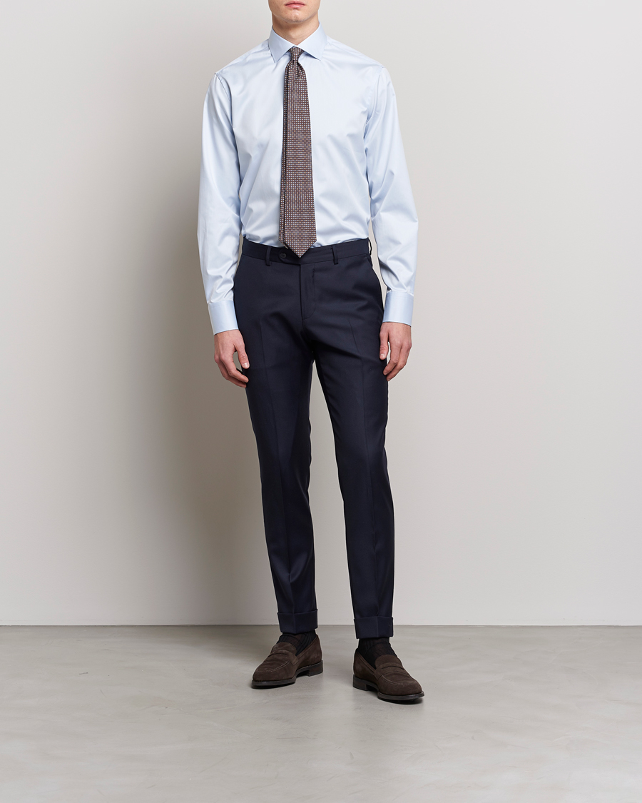 Men | Business Shirts | Stenströms | Fitted Body Contrast Twill Shirt Light Blue