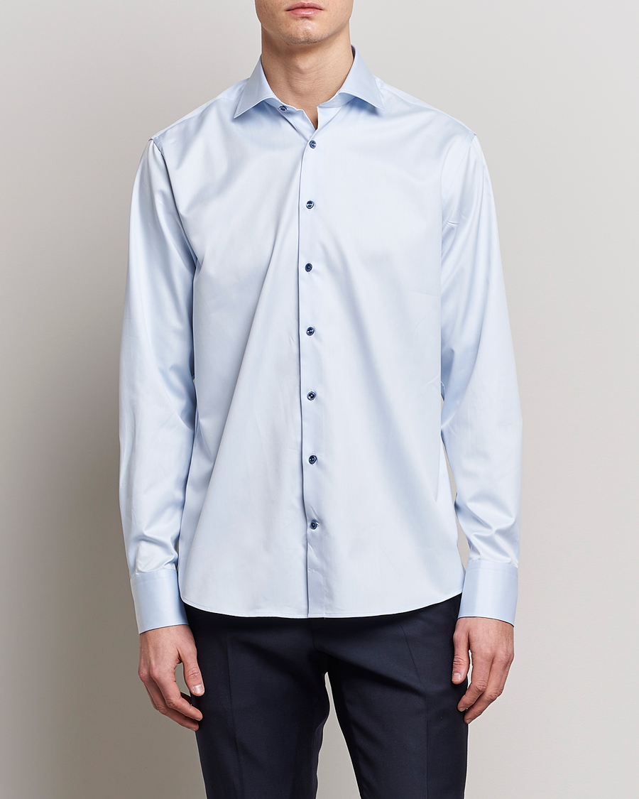 Herren | Business & Beyond | Stenströms | Fitted Body Contrast Twill Shirt Light Blue