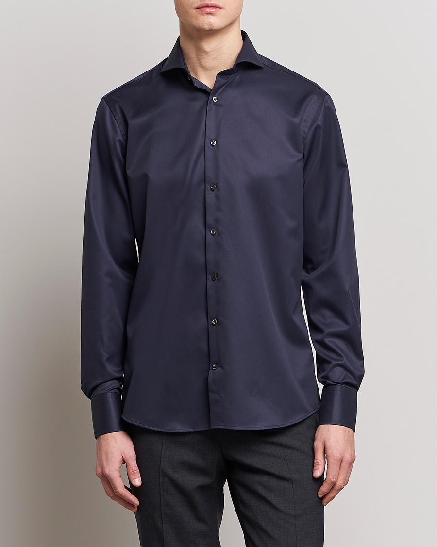 Herren | Formelle Hemden | Stenströms | Fitted Body Extreme Cut Away Shirt Navy