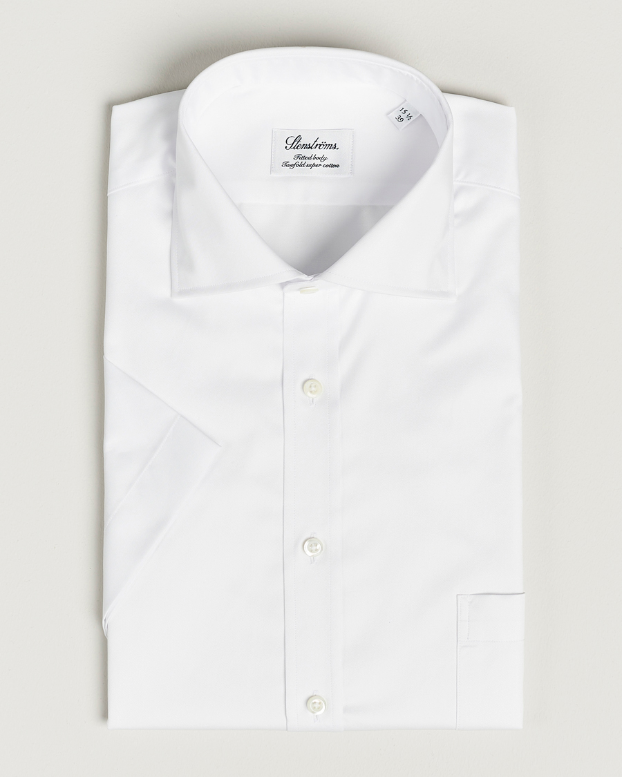 Herren |  | Stenströms | Fitted Body Short Sleeve Twill Shirt White