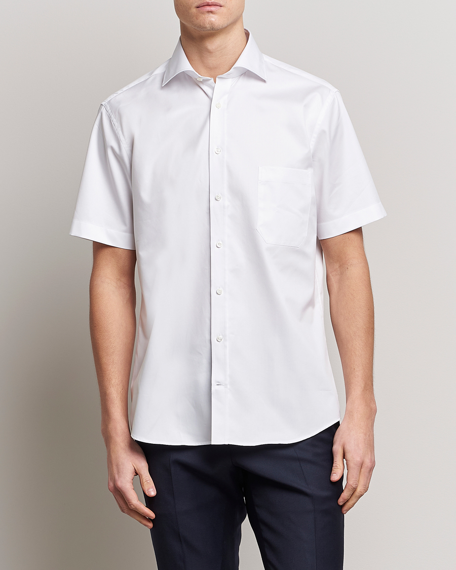 Men | Short Sleeve Shirts | Stenströms | Fitted Body Short Sleeve Twill Shirt White