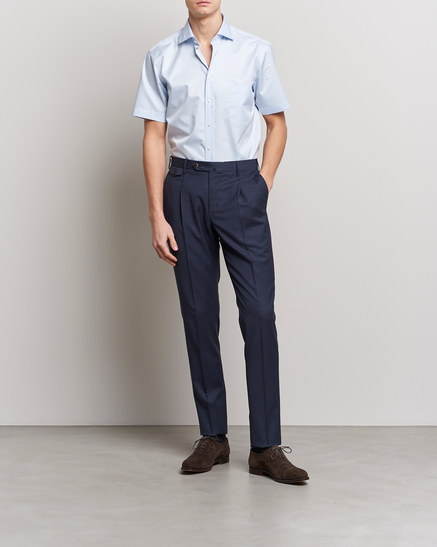 Herren | Hemden | Stenströms | Fitted Body Short Sleeve Twill Shirt Light Blue