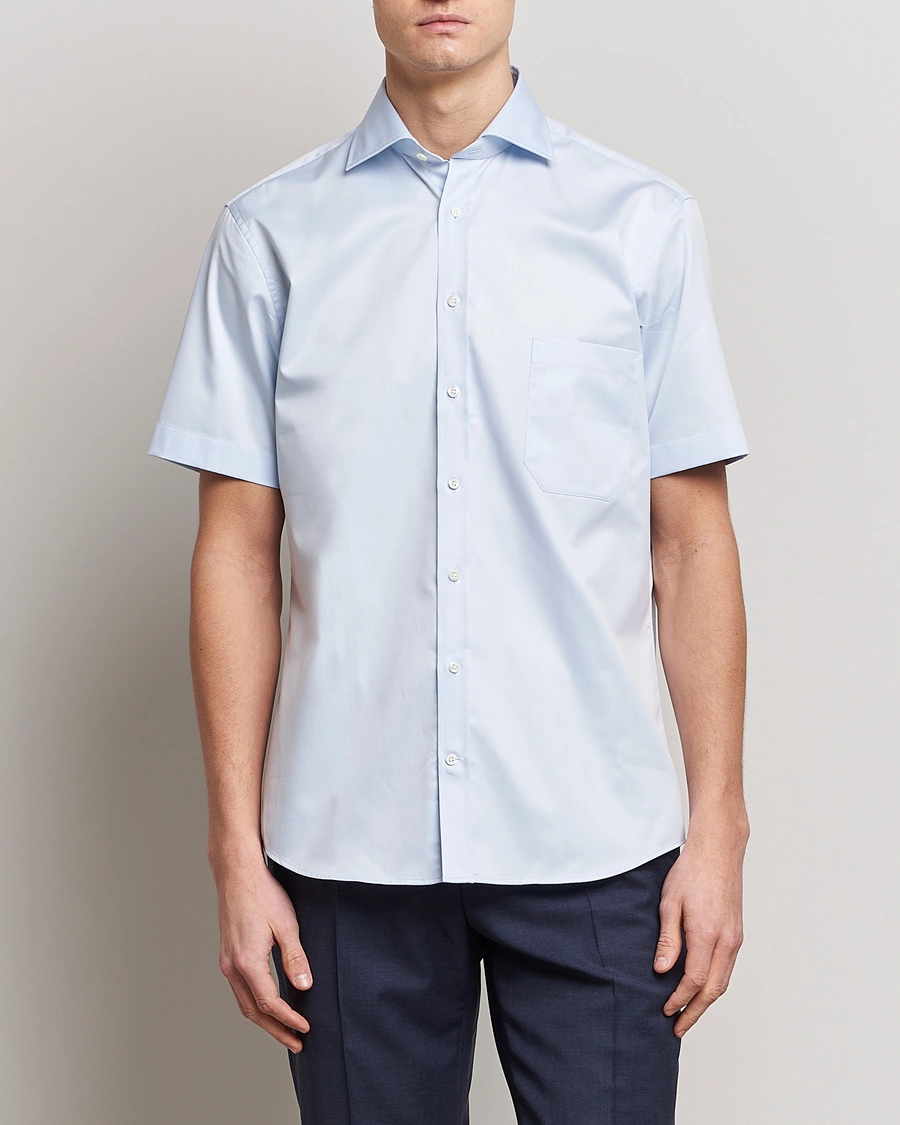 Herren |  | Stenströms | Fitted Body Short Sleeve Twill Shirt Light Blue