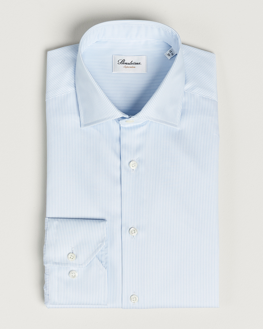 Herren | Hemden | Stenströms | Superslim Cotton Twill Striped Shirt Blue/White