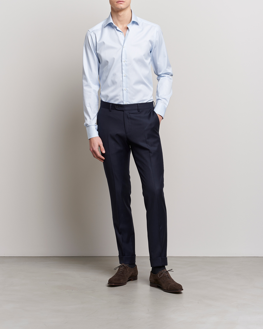 Herren |  | Stenströms | Superslim Cotton Twill Striped Shirt Blue/White