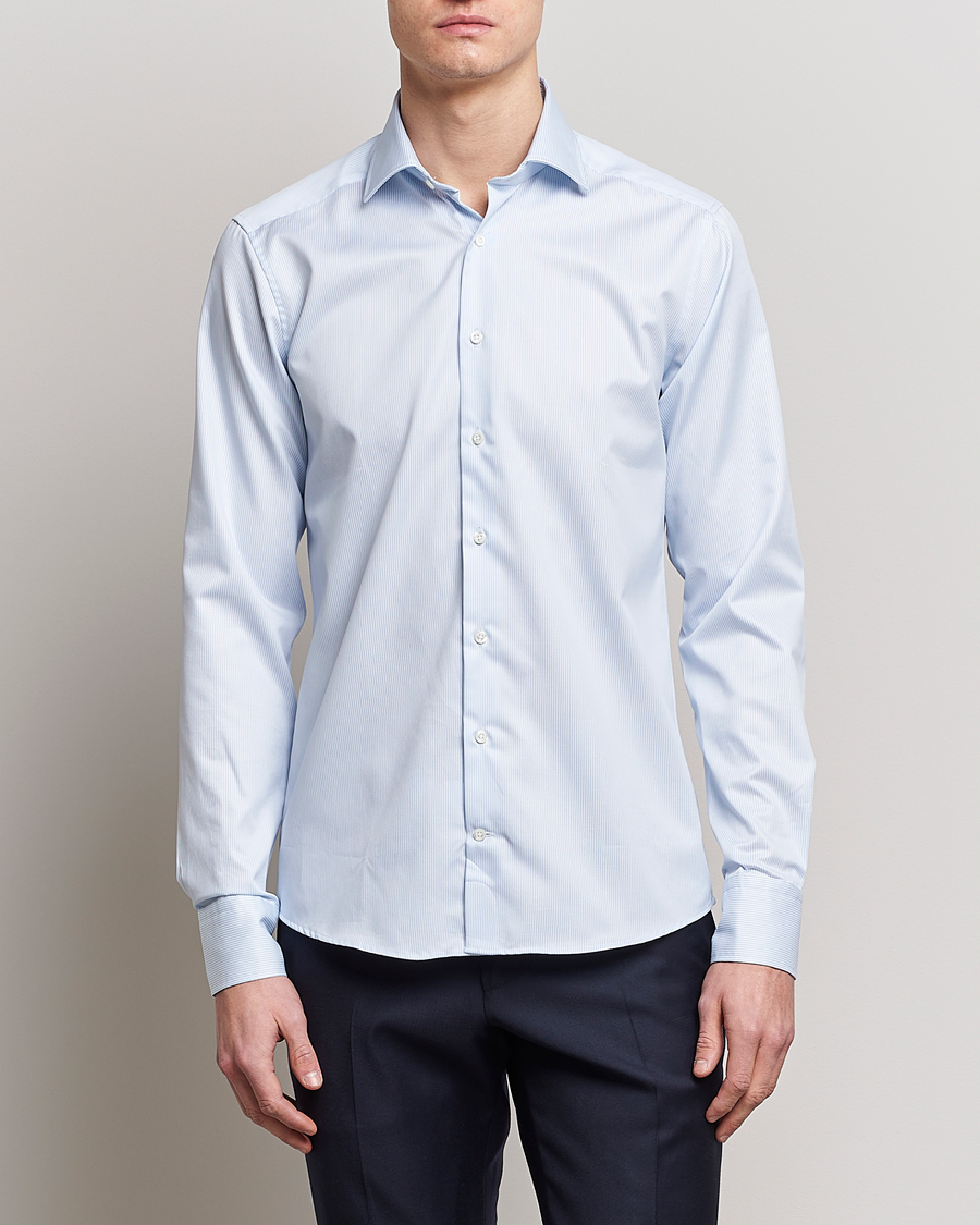 Herren |  | Stenströms | Superslim Cotton Twill Striped Shirt Blue/White