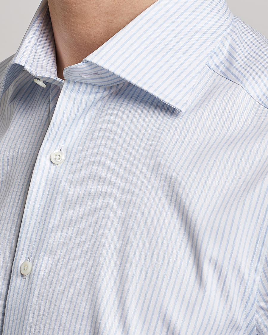 Herren | Hemden | Stenströms | Slimline Cotton Double Cuff Shirt White/Blue