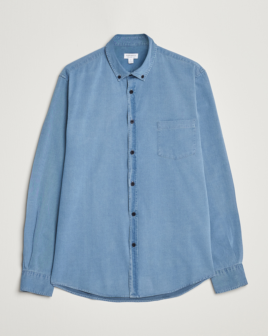 Herren | Hemden | Sunspel | Cotton Twill Indigo Shirt Light Indigo