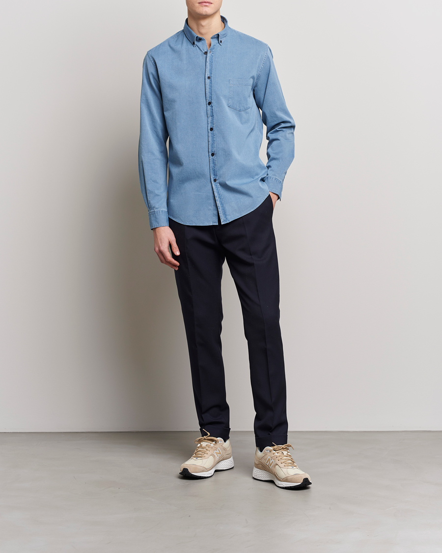 Herren | Hemden | Sunspel | Cotton Twill Indigo Shirt Light Indigo
