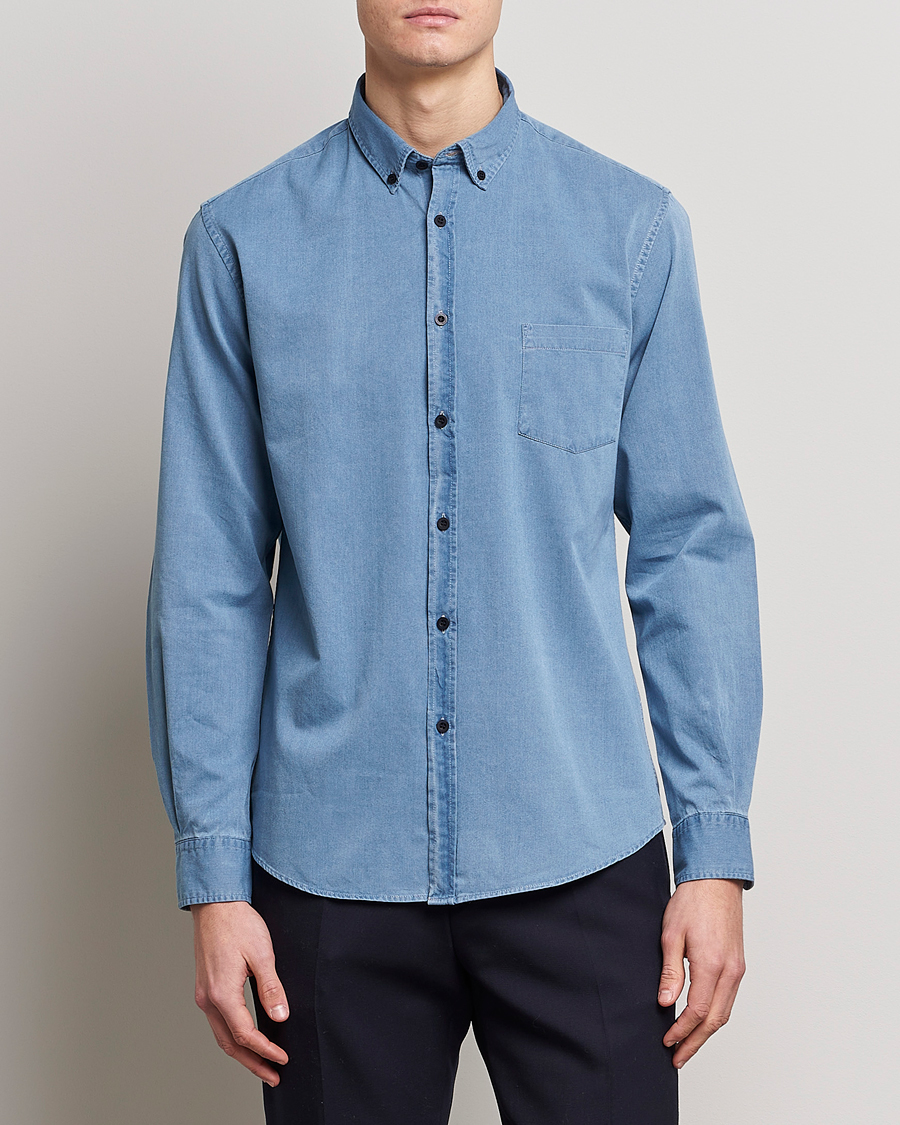 Herren | Hemden | Sunspel | Cotton Twill Indigo Shirt Light Indigo