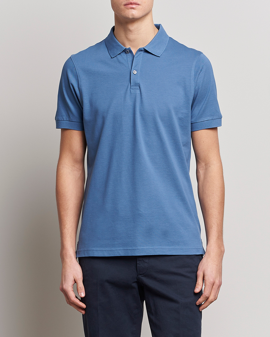 Herren |  | Sunspel | Short Sleeve Pique Polo Blue Stone