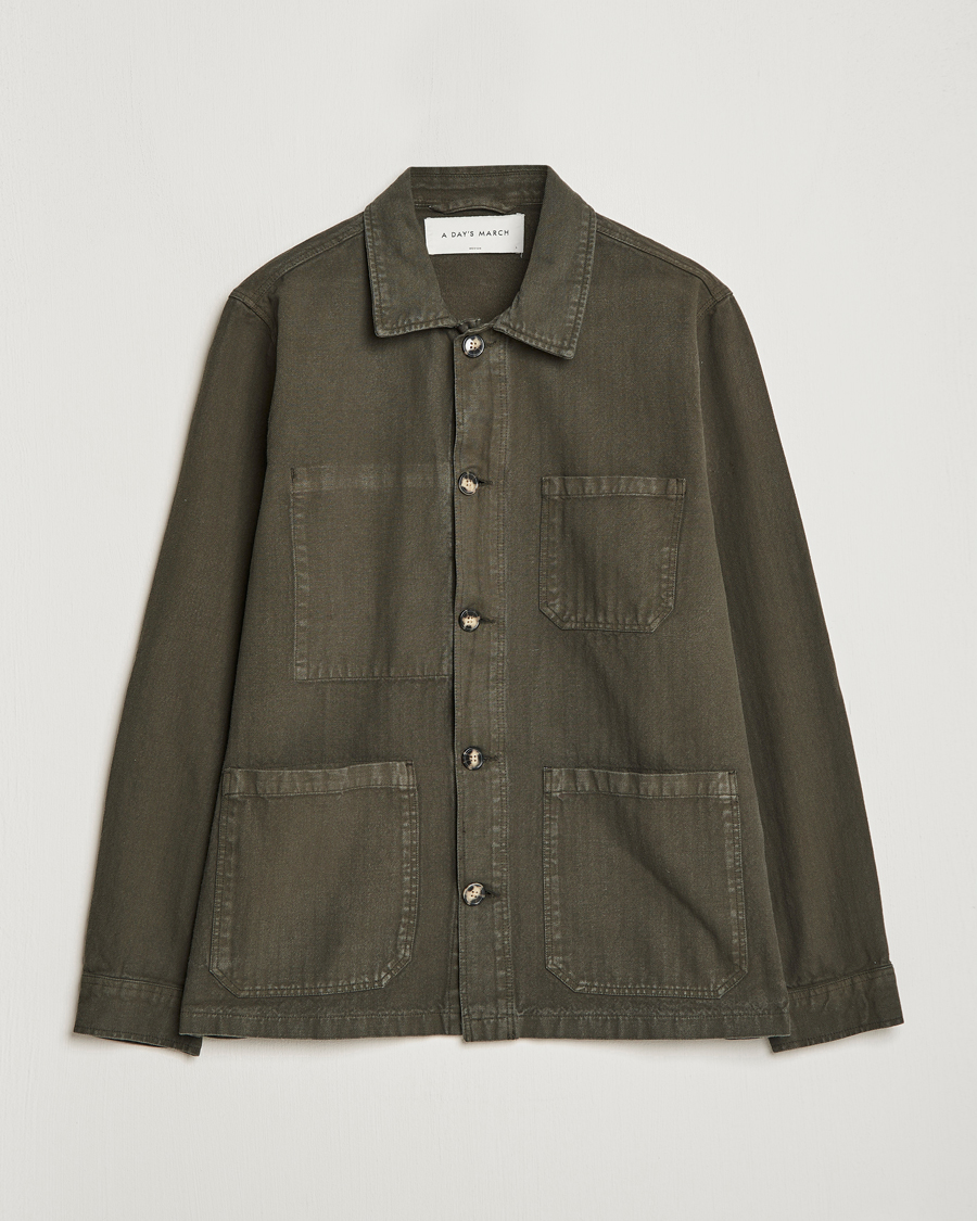 Herren | Hemden | A Day's March | Original Herringbone Overshirt Regular Fit Olive