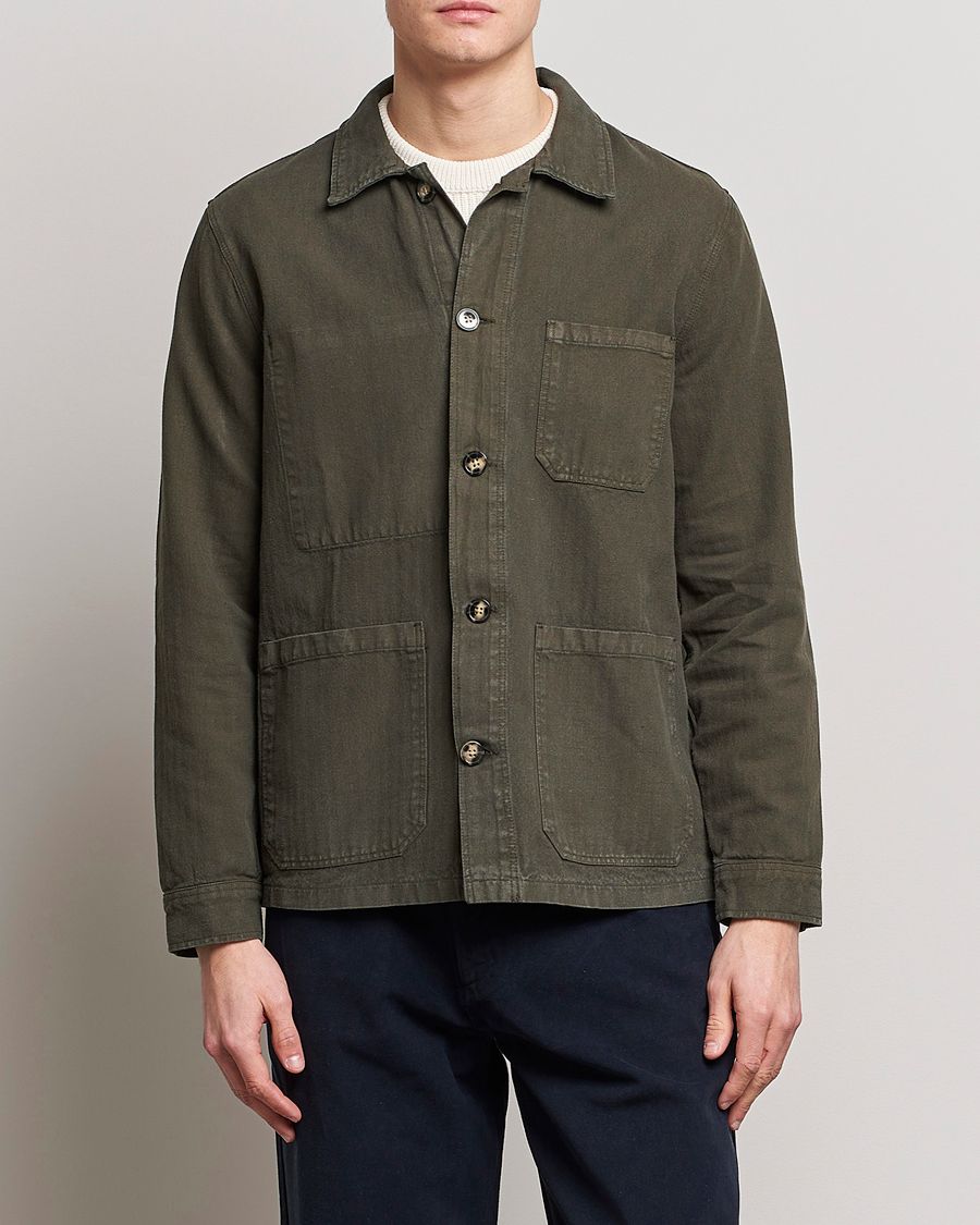 Herren | Hemden | A Day's March | Original Herringbone Overshirt Regular Fit Olive