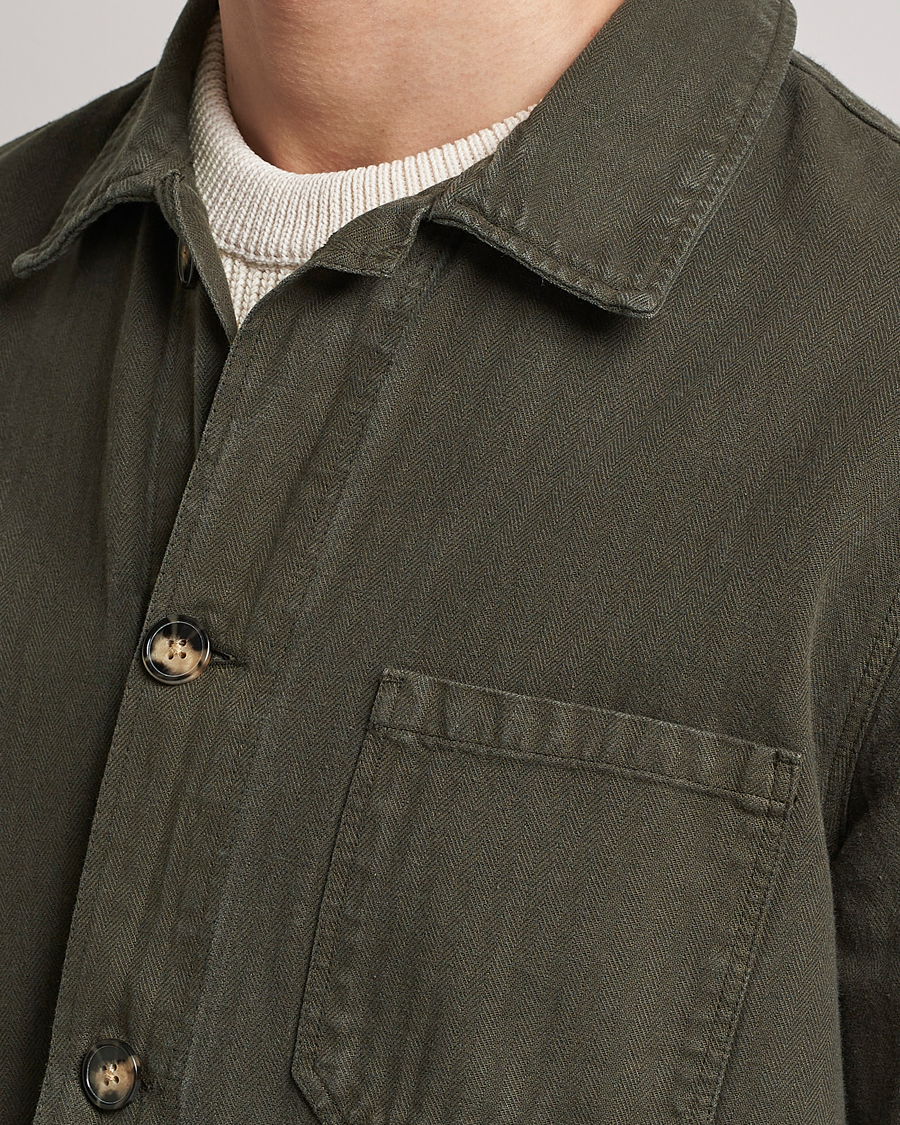 Herren | Hemden | A Day's March | Original Herringbone Overshirt Regular Fit Olive