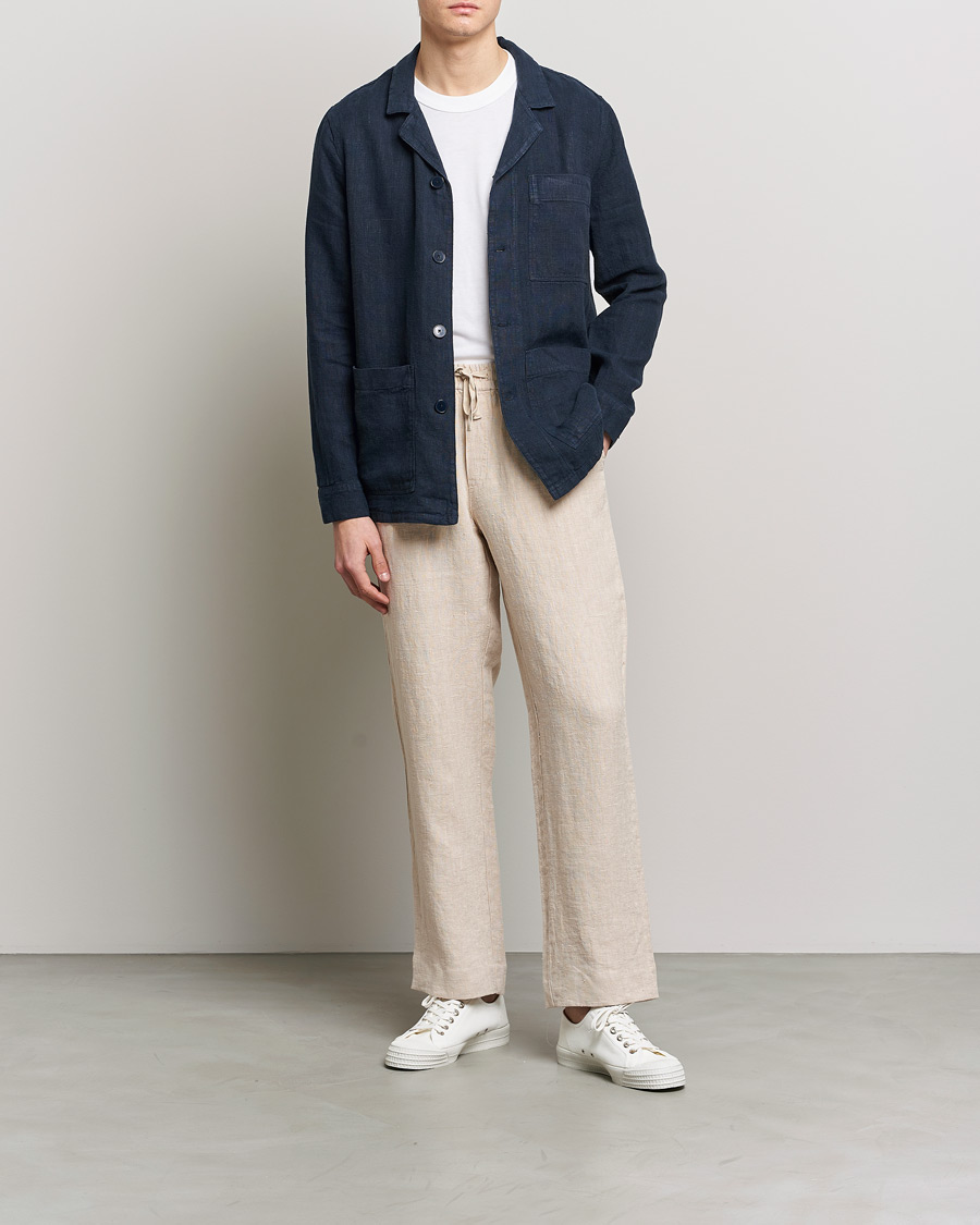 Herren | Hemden | A Day's March | Bangher Linen Overshirt Navy