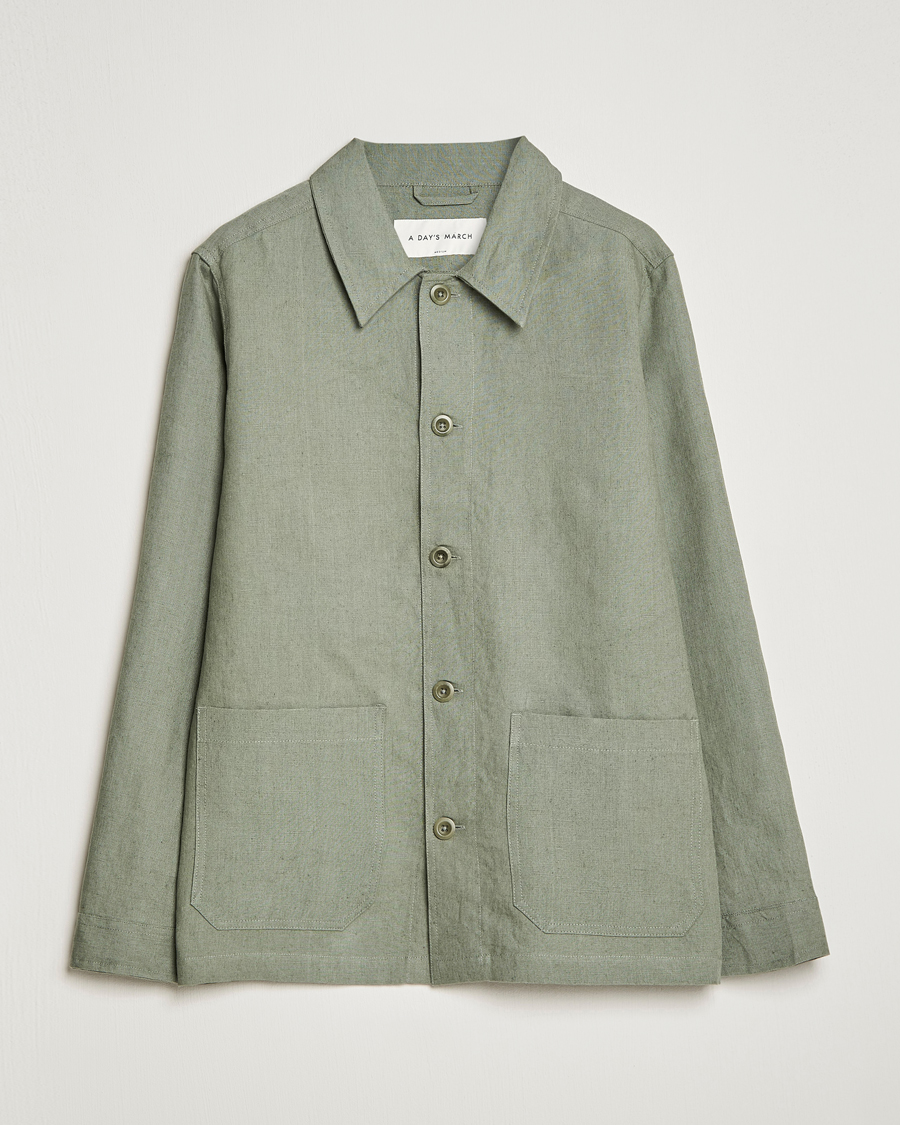 Herren | Hemden | A Day's March | Original Linen Overshirt Dusty Green