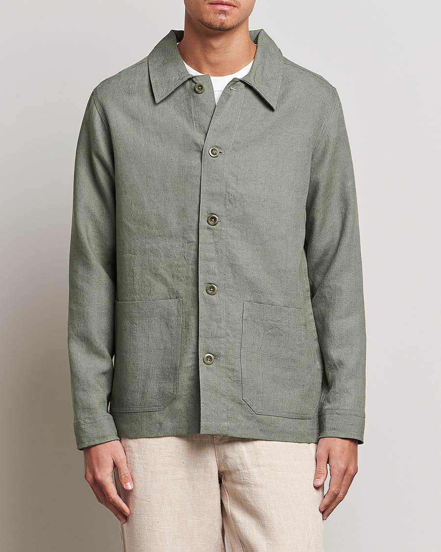 Herren | Hemden | A Day's March | Original Linen Overshirt Dusty Green