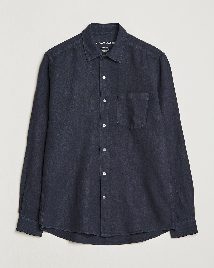Herren | Hemden | A Day's March | Abu Linen Shirt Dark Navy