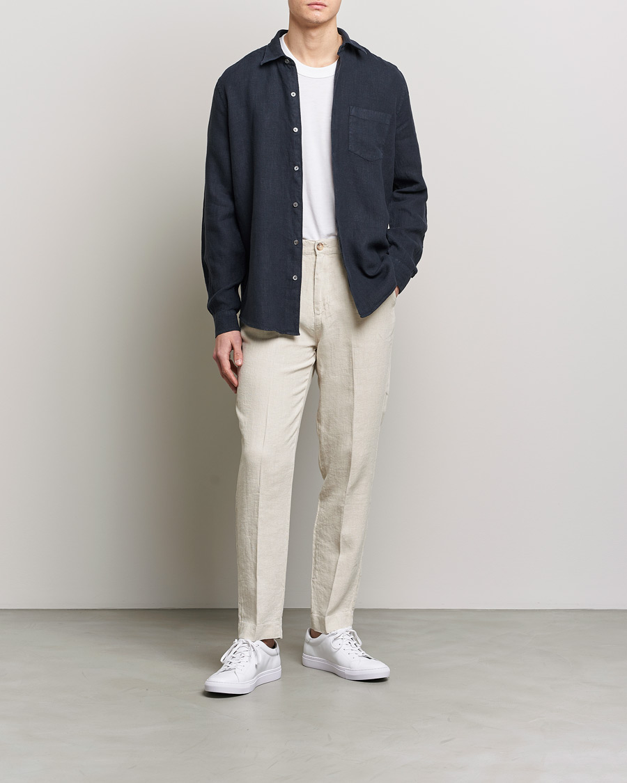 Herren | Hemden | A Day's March | Abu Linen Shirt Dark Navy