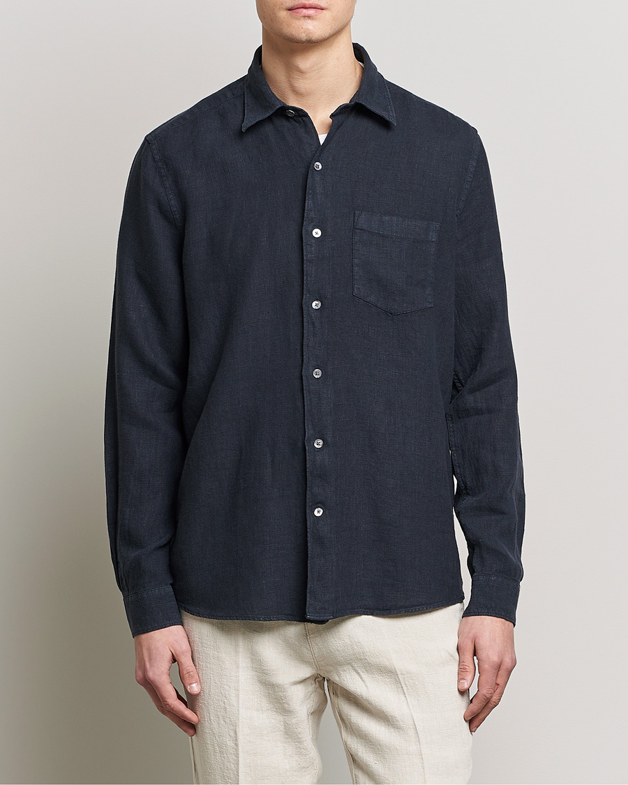 Herren | Hemden | A Day's March | Abu Linen Shirt Dark Navy