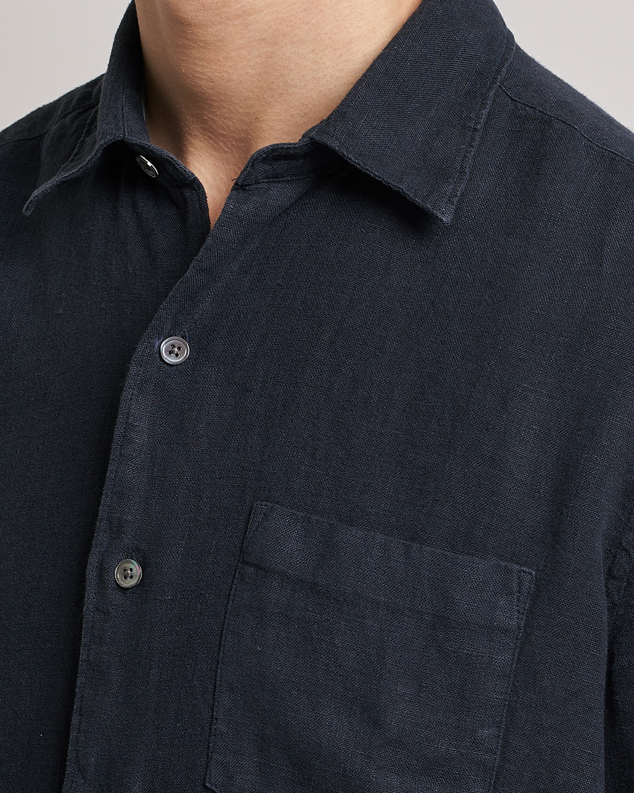 Herren | Hemden | A Day's March | Abu Linen Shirt Dark Navy
