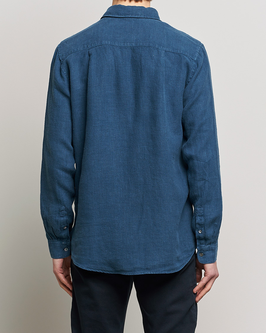 Herren | Hemden | A Day's March | Abu Linen Shirt Indigo Blue