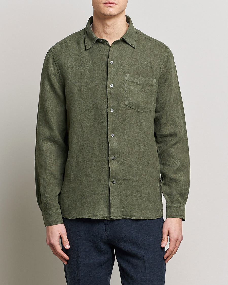 Herren | Freizeithemden | A Day's March | Abu Linen Shirt Seaweed