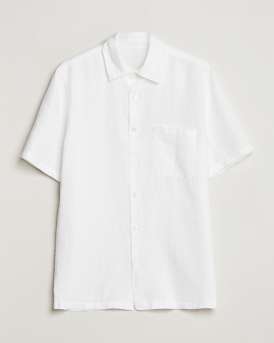 Herren | Freizeithemden | A Day's March | Khito Short Sleeve Linen Shirt White