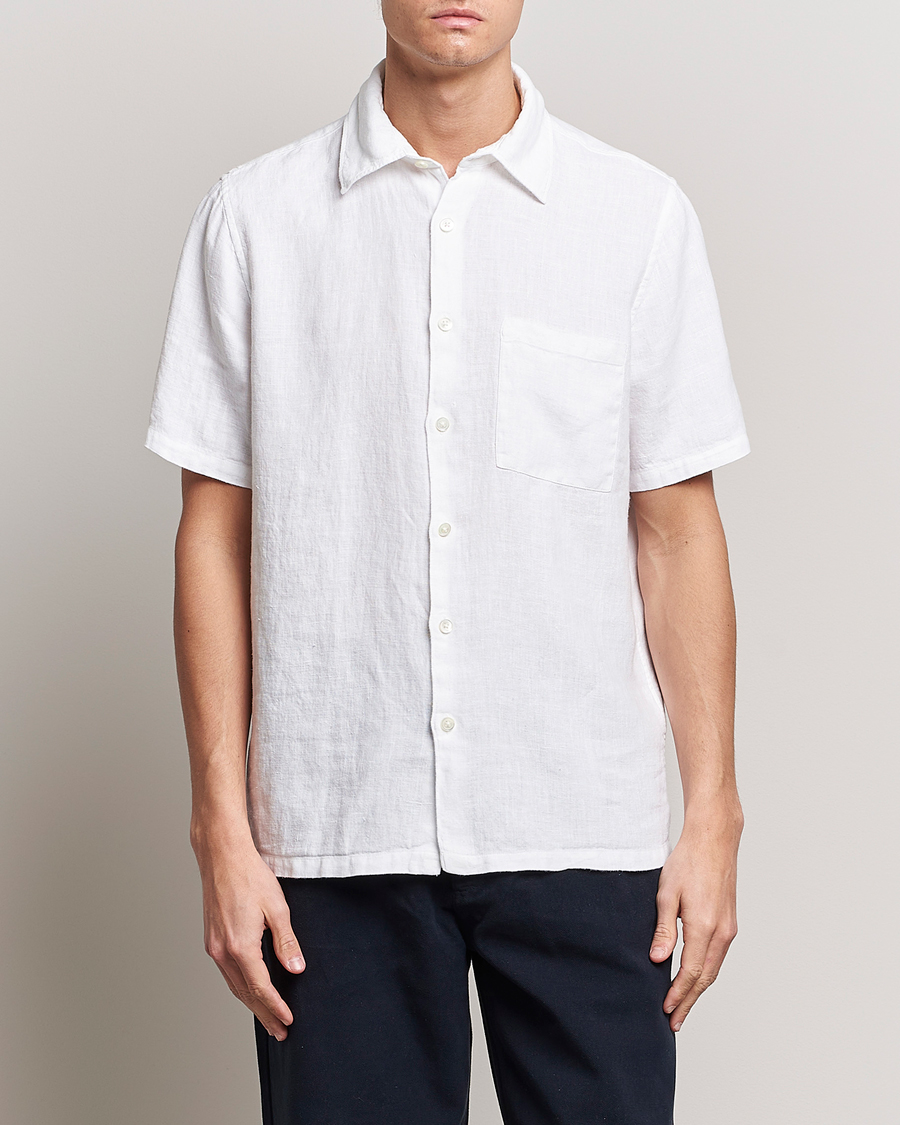 Herren | Freizeithemden | A Day's March | Khito Short Sleeve Linen Shirt White